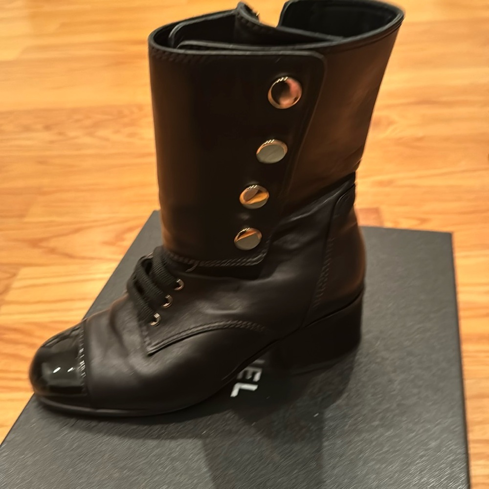 Chanel black lace up boots. barely worn. excellent condition